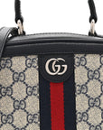 GG Supreme Monogram Mini Ophidia Top Handle Square Shoulder Bag Beige Blue