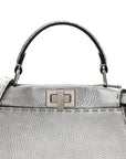 Cuoio Romano Lux Selleria Mini Peekaboo Iconic Satchel Argento