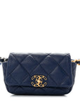 Goatskin Quilted CHNL 19 Waist Bag Dark Blue