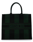 Canvas Embroidered Checkered Book Tote Black Green