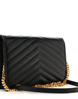 Grain De Poudre Matelasse Chevron Monogram Envelope Chain Wallet Black