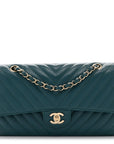 Caviar Chevron Quilted Medium Double Flap Green