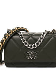 Lambskin Quilted CHNL 19 Wallet On Chain WOC Dark Green