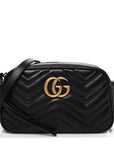 Calfskin Matelasse Small GG Marmont Chain Shoulder Bag Black