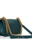 Caviar Quilted Medium Boy Flap Dark Green
