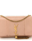 Snakeskin Medium Classic Monogram Kate Tassel Satchel Beige