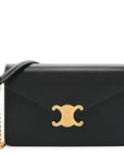 Shiny Calfskin Triomphe Margo Wallet on Chain Black