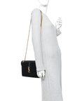 Velvet Tri-Quilt Monogram Medium College Bag Black