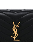 Lambskin Matelasse Chevron Monogram Envelope Chain Wallet Black