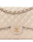 Iridescent Caviar Quilted Jumbo Double Flap Beige