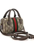 GG Supreme Monogram Textured Dollar Calfskin Web Super Mini Ophidia Top Handle Bowler Bag Beige Ebony New Acero