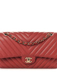 Lambskin Chevron Quilted Medium Double Flap Rosewood