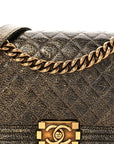 Cracked Metallic Calfskin Quilted Medium Boy Flap Gold