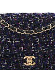 Tweed Quilted Medium Double Flap Dark Purple