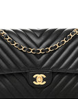 Lambskin Chevron Quilted Medium Double Flap Black