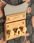 GG Supreme Monogram Berry Textured Dollar Calfskin Mini Padlock Top Handle Shoulder Bag Beige Ebony Light Copper Mystic White