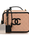 Caviar Quilted Large CC Filigree Vanity Case Beige Black