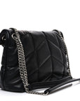 Lambskin Quilted Small Loulou Puffer Monogram Chain Satchel Black