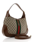 GG Supreme Monogram Azalea Calfskin Web Medium Jackie 1961 Hobo Beige Ebony Brown Sugar
