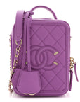 Caviar Quilted CC North South Filigree Vanity Case Purple