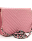 Lambskin Quilted CC Crossing Wallet On Chain WOC Pink