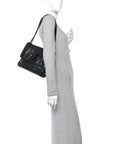 Crinkled Calfskin Matelasse Monogram Medium Niki Chain Satchel Black