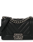 Lambskin Chevron Quilted Small Boy Flap Black