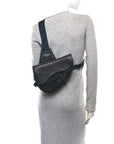 Nylon Grained Calfskin Saddle Bag Black Multicolor