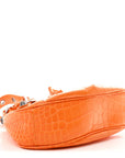 Extra Supple Calfskin Crocodile Embossed Le Cagole Shoulder Bag XS Pop Orange