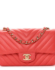Lambskin Chevron Quilted Mini Rectangular Flap Coral