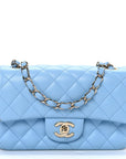 Lambskin Quilted Mini Rectangular Flap Light Blue