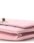 Lambskin Quilted Trendy Chain CC Wallet On Chain WOC Light Pink