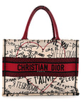 Canvas Embroidered Medium D1ORamour Graffiti Book Tote Latte Multicolor