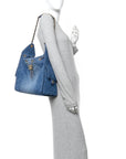 Washed Denim Quilted Medium CHNL 25 Handbag Blue