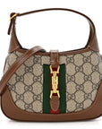 GG Supreme Monogram Azalea Calfskin Web Mini Jackie 1961 Hobo Beige Ebony Brown Sugar