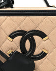 Caviar Quilted Small CC Filigree Vanity Case Beige Black
