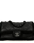 Shearling Quilted Medium Single Flap Black