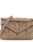 Lambskin Quilted Small Loulou Puffer Monogram Chain Satchel Dark Beige