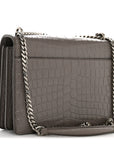 Calfskin Crocodile Embossed Medium Monogram Sunset Fog