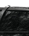 Crinkled Calfskin Matelasse Monogram Medium Niki Chain Satchel Black