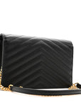 Grain De Poudre Matelasse Chevron Monogram Envelope Chain Wallet Black
