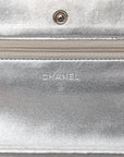 Metallic Lambskin Quilted Wallet On Chain WOC Silver