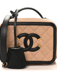Caviar Quilted Small CC Filigree Vanity Case Beige Black