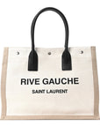Linen Calfskin Small Rive Gauche Tote Greggio Natural