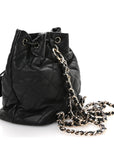 Lambskin Quilted Double Pocket Drawstring Backpack Black
