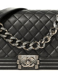 Metallic Lambskin Quilted Crystal Medium Boy Flap Grey