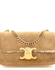 Suede Shearling Triomphe Chain Shoulder Bag Beige