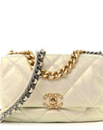 Iridescent Calfskin Quilted Large CHNL 19 Flap White