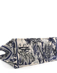 Canvas Embroidered Large Palm Tree Toile De Jouy Book Tote Blue