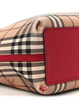 Grainy Calfskin Haymarket Check Medium Reversible Tote Red